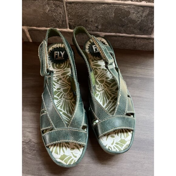 Fly London Yall Green Wedge Womens Sz 37 6.5/7 US - Picture 4 of 16